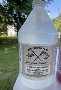 Checkered Flag Aluminum Brightener & Wire Wheel Cleaner by D&M Supply used at Wet Willy's Detailing Smyrna TN